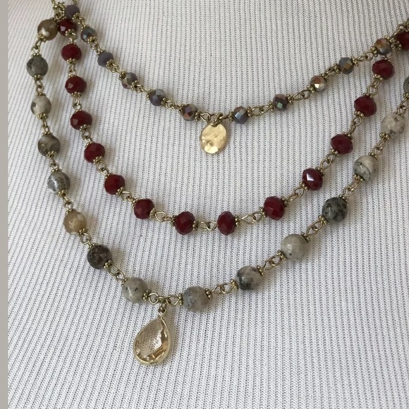 Euro Collection Jewelry - Triple Strand Necklace Lavender Red Gray